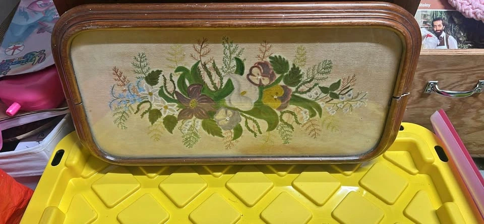 Vintage Floral Needlepoint Framed Art