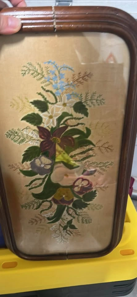 Vintage Floral Needlepoint Framed Art - photo 4