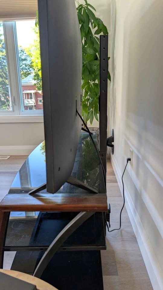 3-Tier Black Tempered Glass & Wood TV Stand with Built-In Mount - photo 2