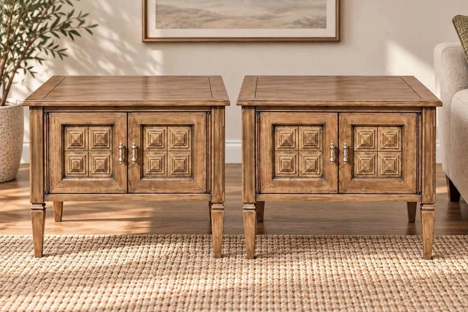 Vintage MCM Side Tables – Restored Pair – 25” Square