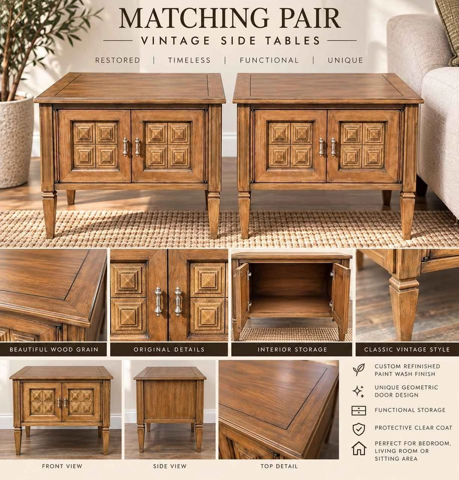Vintage MCM Side Tables – Restored Pair – 25” Square - photo 2