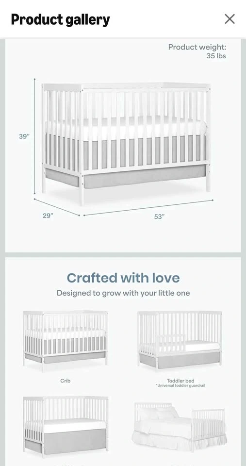 5-in-1 Convertible Full Size Baby Crib + 2 New Mattresses - photo 2