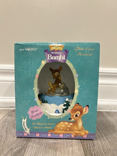 Bambi Musical Waterball Snow Globe Enesco "Skater's Waltz" Orig