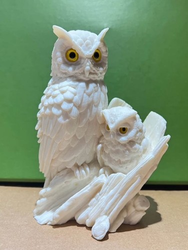 White Alabaster Sculpture Owl