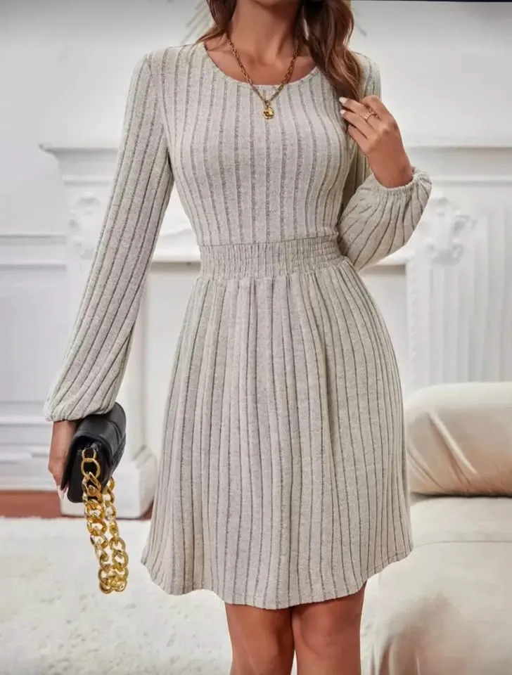 Frenchy Solid Lantern Sleeve A-line Dress image indicator(3)