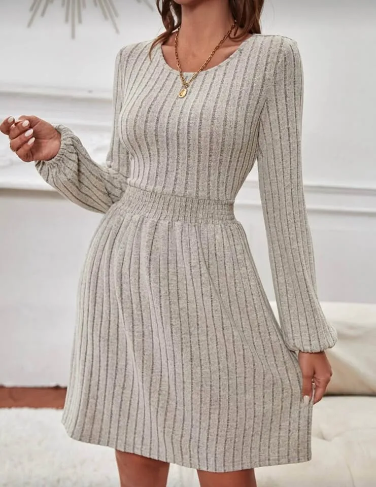 Frenchy Solid Lantern Sleeve A-line Dress image indicator(4)