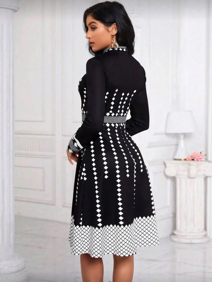 Lady Argyle Print Mock Neck Dress image indicator(2)