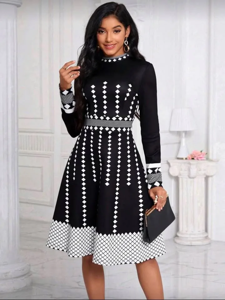 Lady Argyle Print Mock Neck Dress image indicator(4)