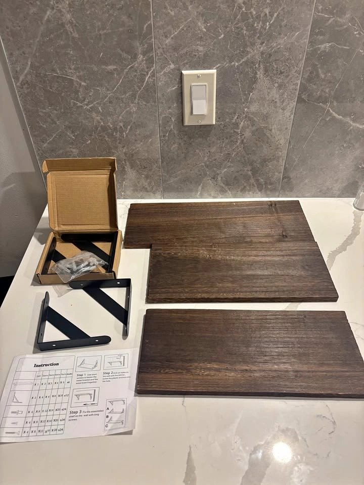 New Set of 3 Dark Wood Floating Wall Shelves