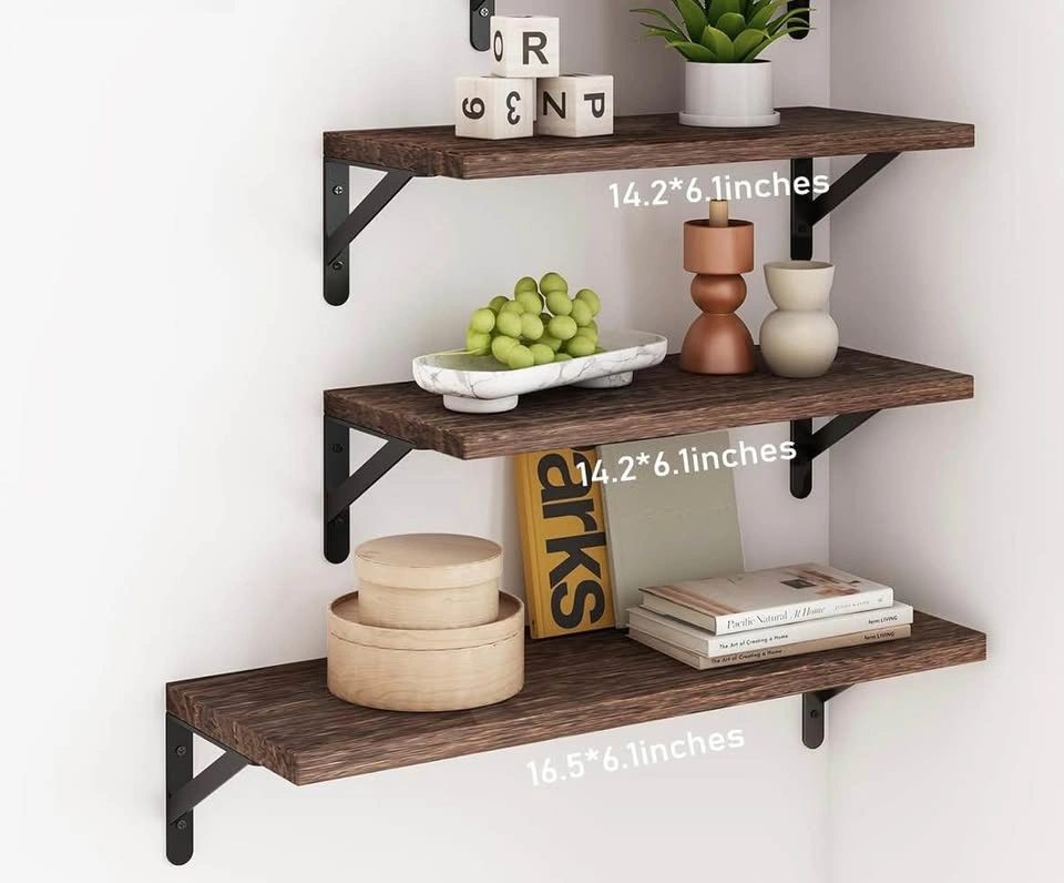New Set of 3 Dark Wood Floating Wall Shelves - photo 2
