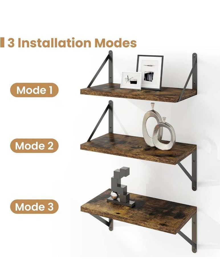 New Set of 3 Dark Wood Floating Wall Shelves - photo 5