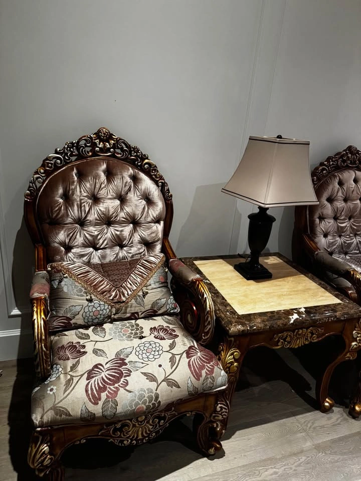 Ornate Baroque Style Armchairs and Marble Top Side Table Set - photo 2