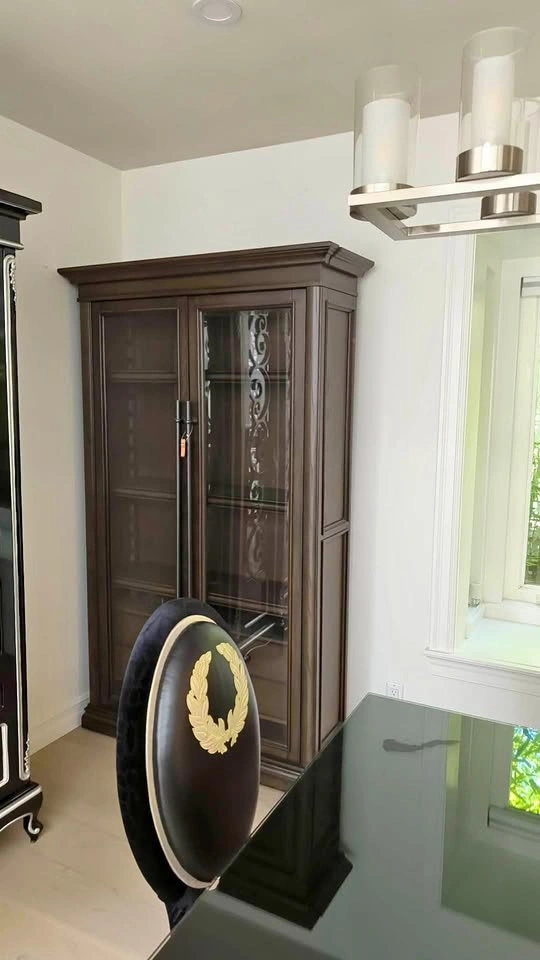 Dark Brown Wooden Display Cabinet with Glass Doors