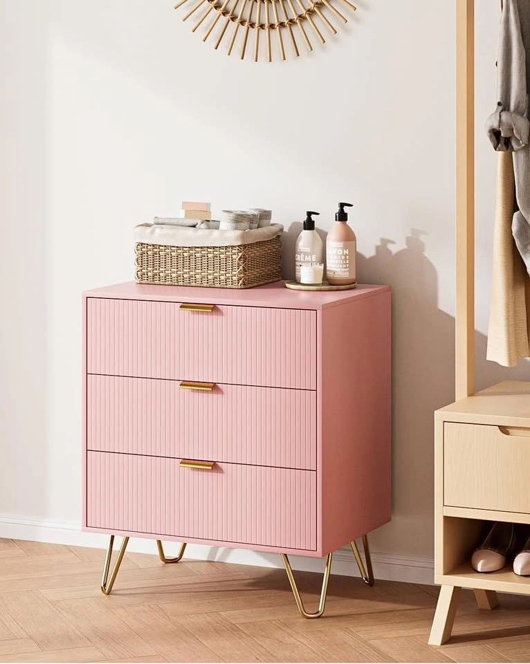 NEW Pink & Gold 3-Drawer Dresser Bedroom Storage Unit