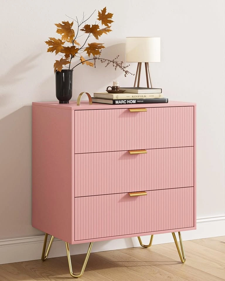 NEW Pink & Gold 3-Drawer Dresser Bedroom Storage Unit - photo 2