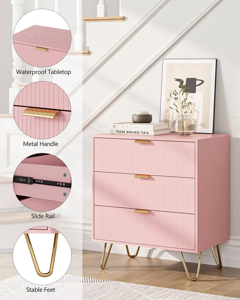 NEW Pink & Gold 3-Drawer Dresser Bedroom Storage Unit - photo 4