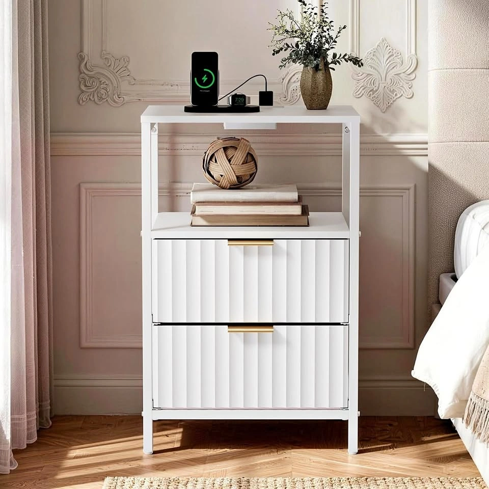 NEW White Fluted Nightstands - SET OF 2