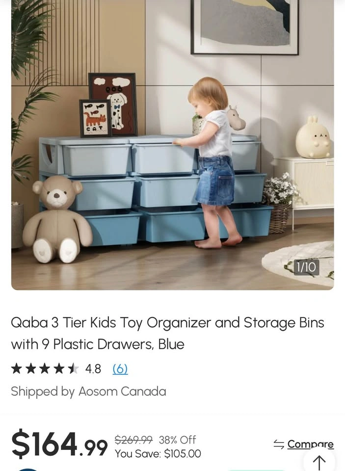 Qaba 3 Tier Kids Toy Organizer and Storage Bins with 9 Plastic D - photo 3
