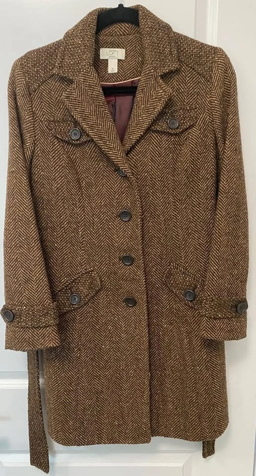 Ann Taylor LOFT Women's Brown Wool Tweed Winter Coat ~ Size 4 Pe - photo 4