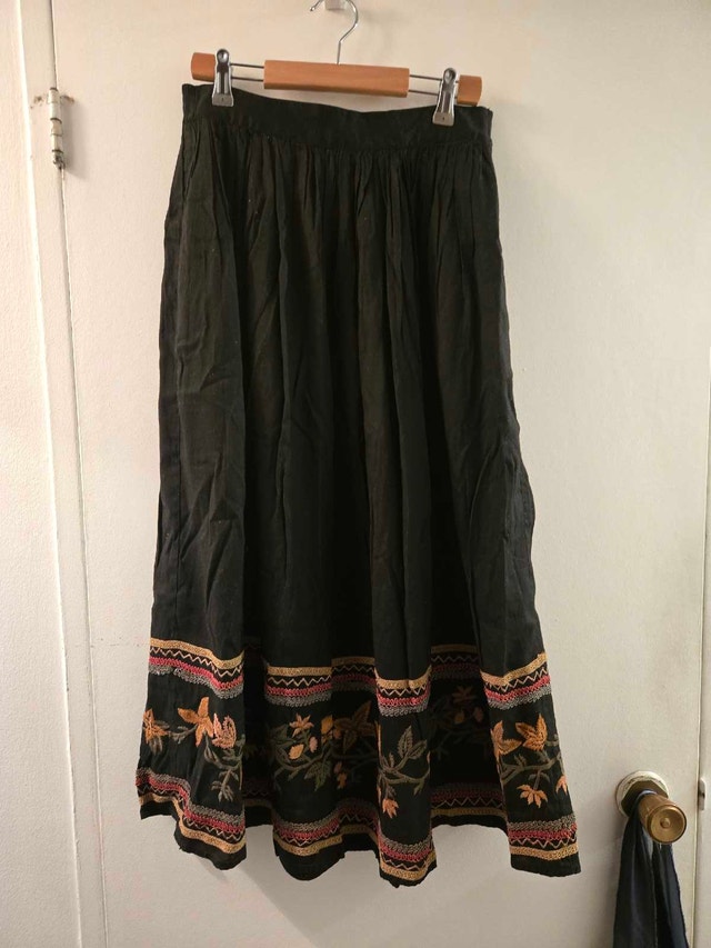 Black Embroidered Maxi Skirt