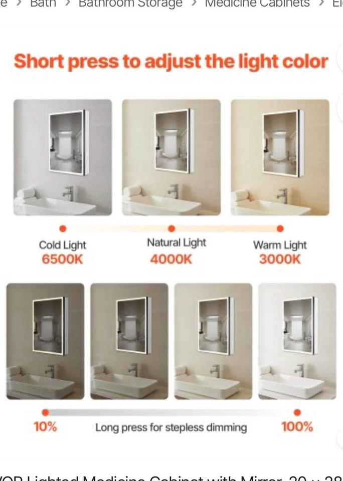 New VEVOR Lighted Medicine Cabinet 20 x 28 - photo 3