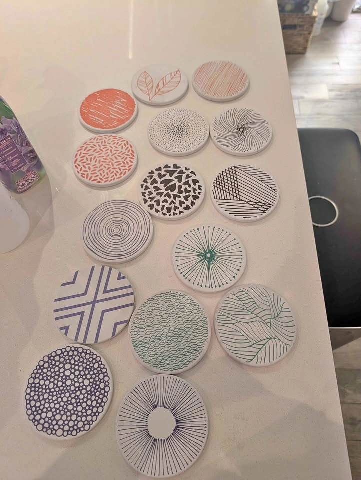 14-Piece Geometric Pattern Ceramic Coaster Set
