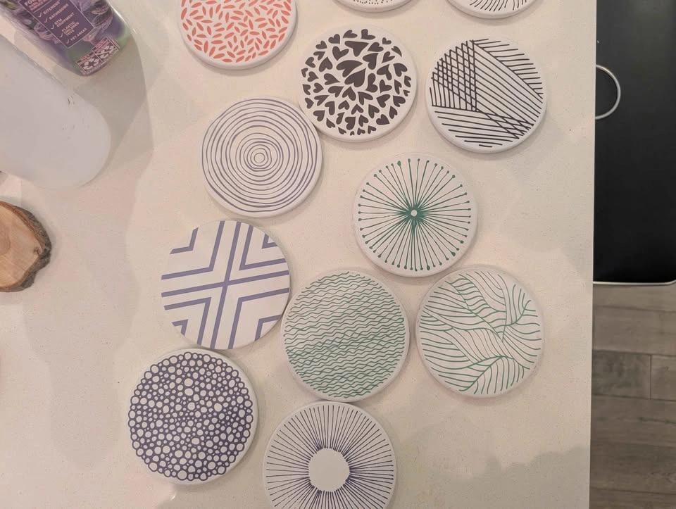 14-Piece Geometric Pattern Ceramic Coaster Set - photo 3