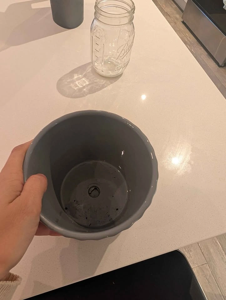 Grey Fluted Ceramic Planter with Saucer - photo 2