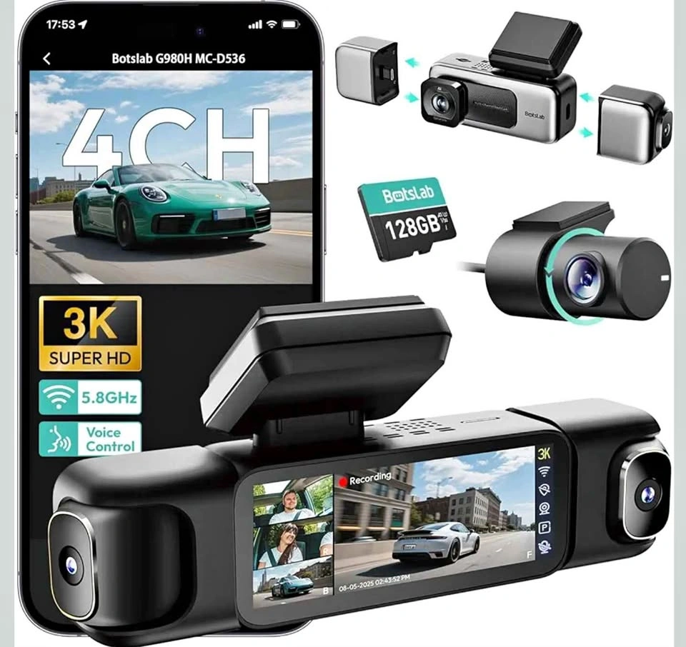 Botslab 3K 4-Channel 360° Dashcam - 128GB Included