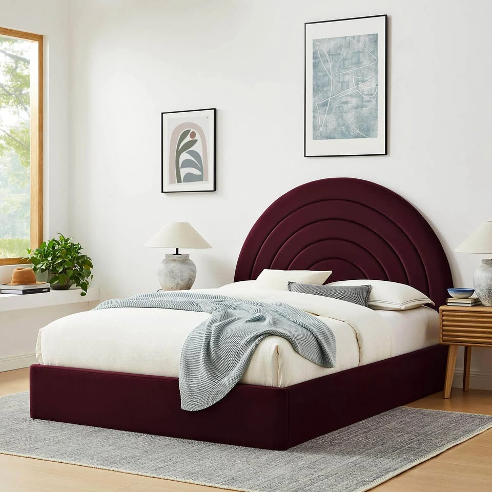 Modway Solana Queen Velvet Platform Bed – Mulberry