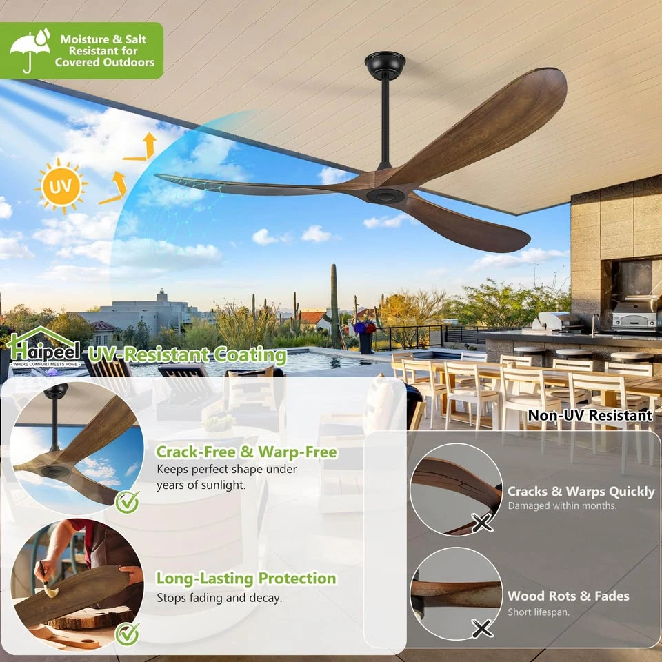 72” Wood Ceiling Fan with Remote – Dark Walnut – Indoor/Outdoor - photo 2