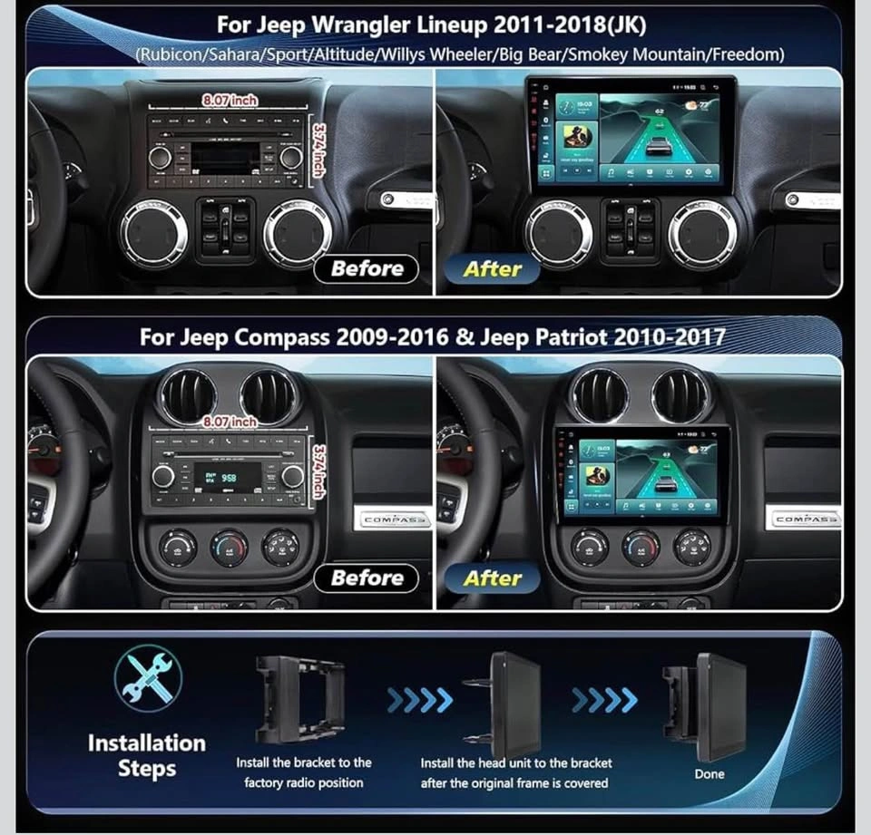 10.2” Car Radio Stereo CarPlay Screen for Jeep Wrangler JK - photo 2