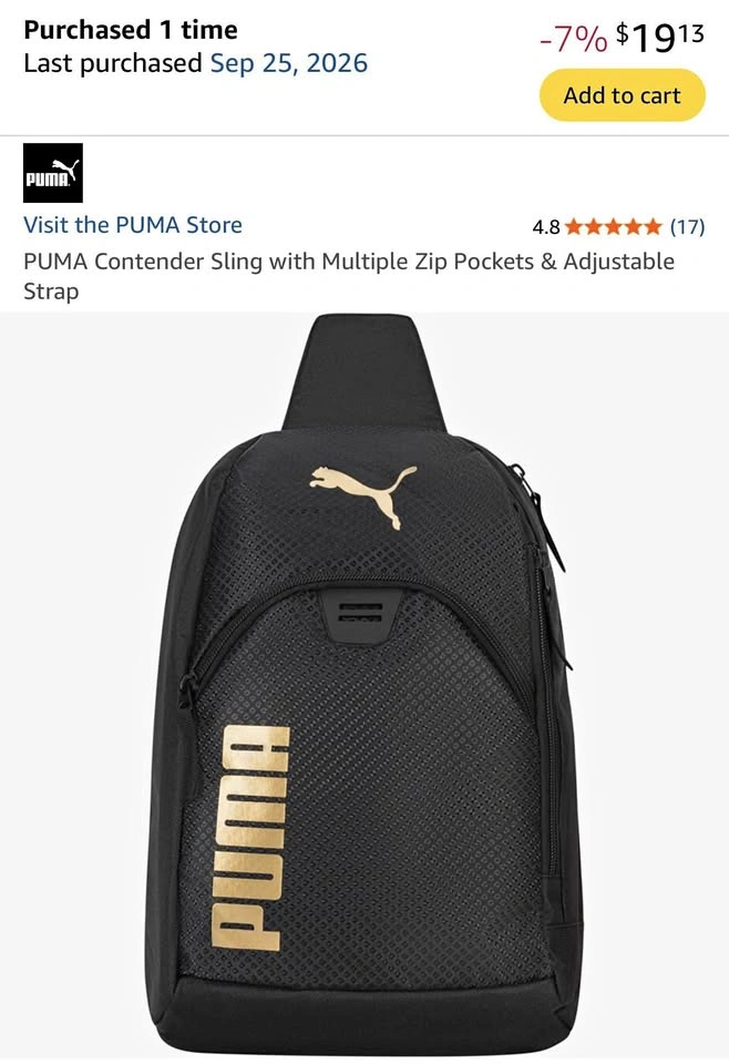 PUMA Contender Sling with Multiple Zip Pockets & Adjustable Stra