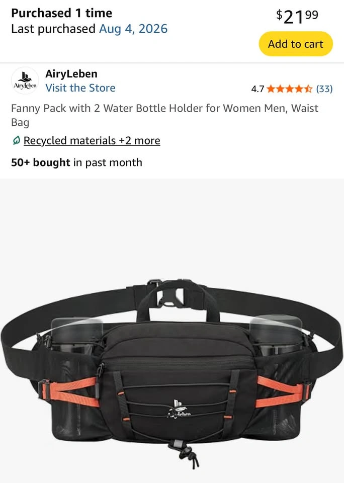 Fanny Pack with 2 Water Bottle Holder for Women Men, Waist Bag - photo 2