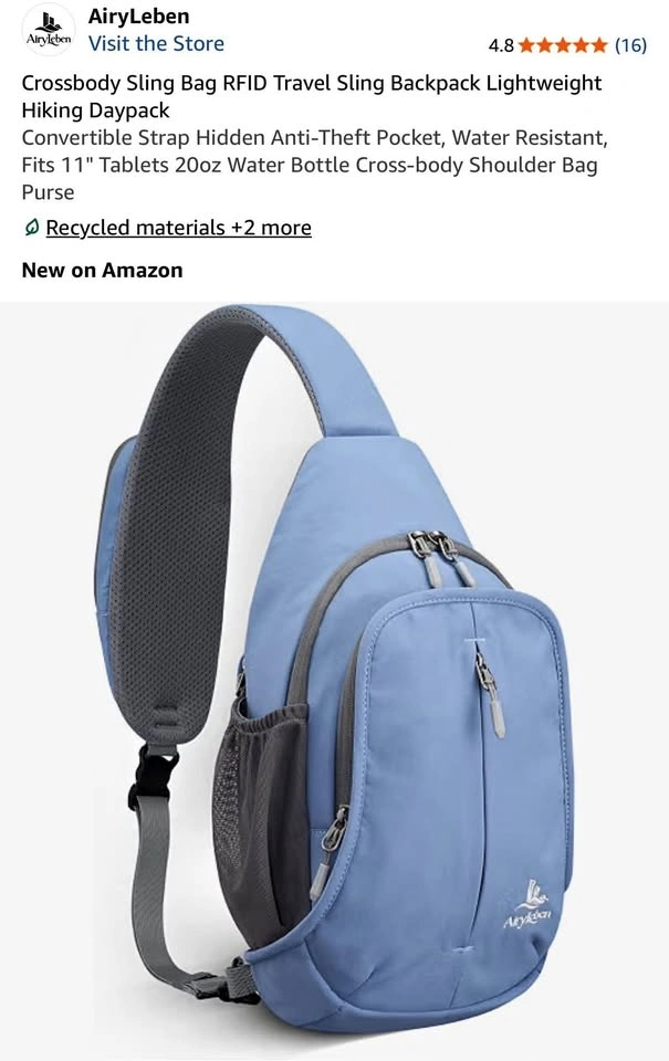 Crossbody Sling Bag RFID Travel Sling Backpack Lightweight