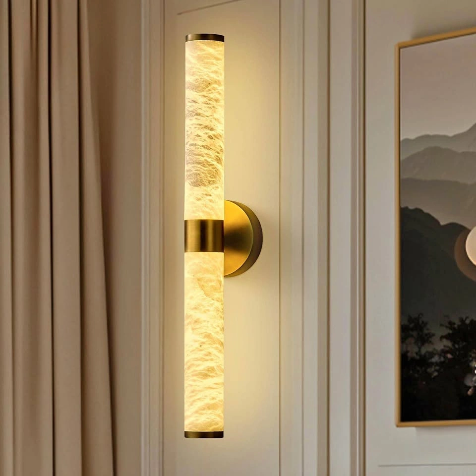 OSRoyce 24” Natural Alabaster Wall Sconce – Gold/Brass