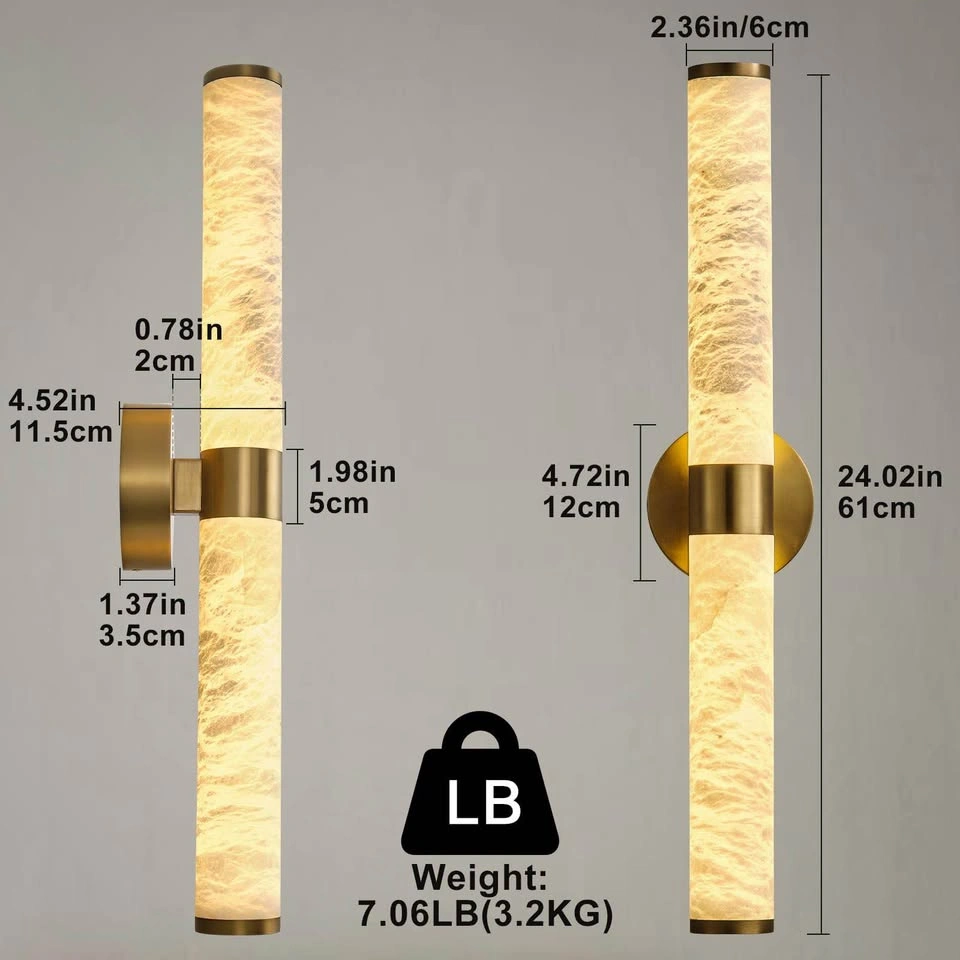 OSRoyce 24” Natural Alabaster Wall Sconce – Gold/Brass - photo 2