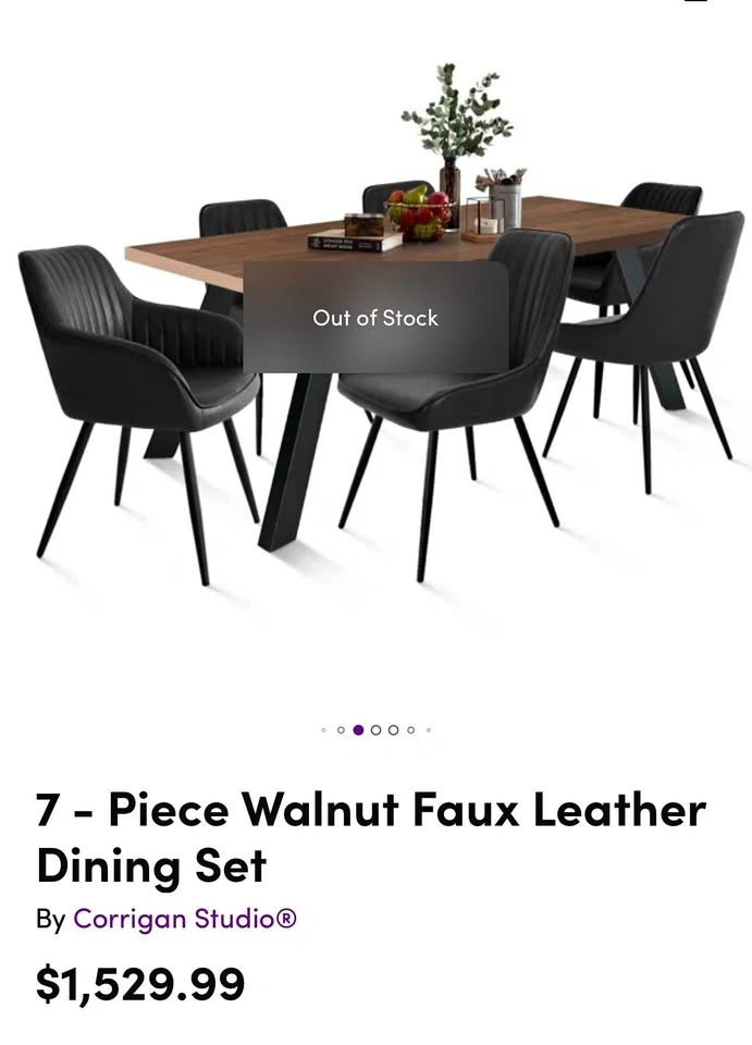 Modern 7-Piece Dining Set – Walnut Table & 6 Black Chairs