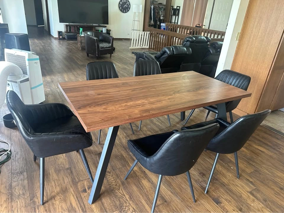 Modern 7-Piece Dining Set – Walnut Table & 6 Black Chairs - photo 2