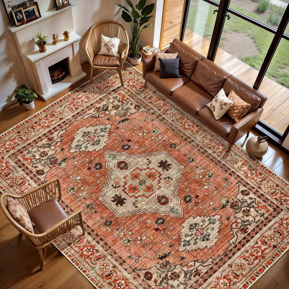 Oriental 8x10 Washable Area Rugs for Living Room, Boho Non Slip