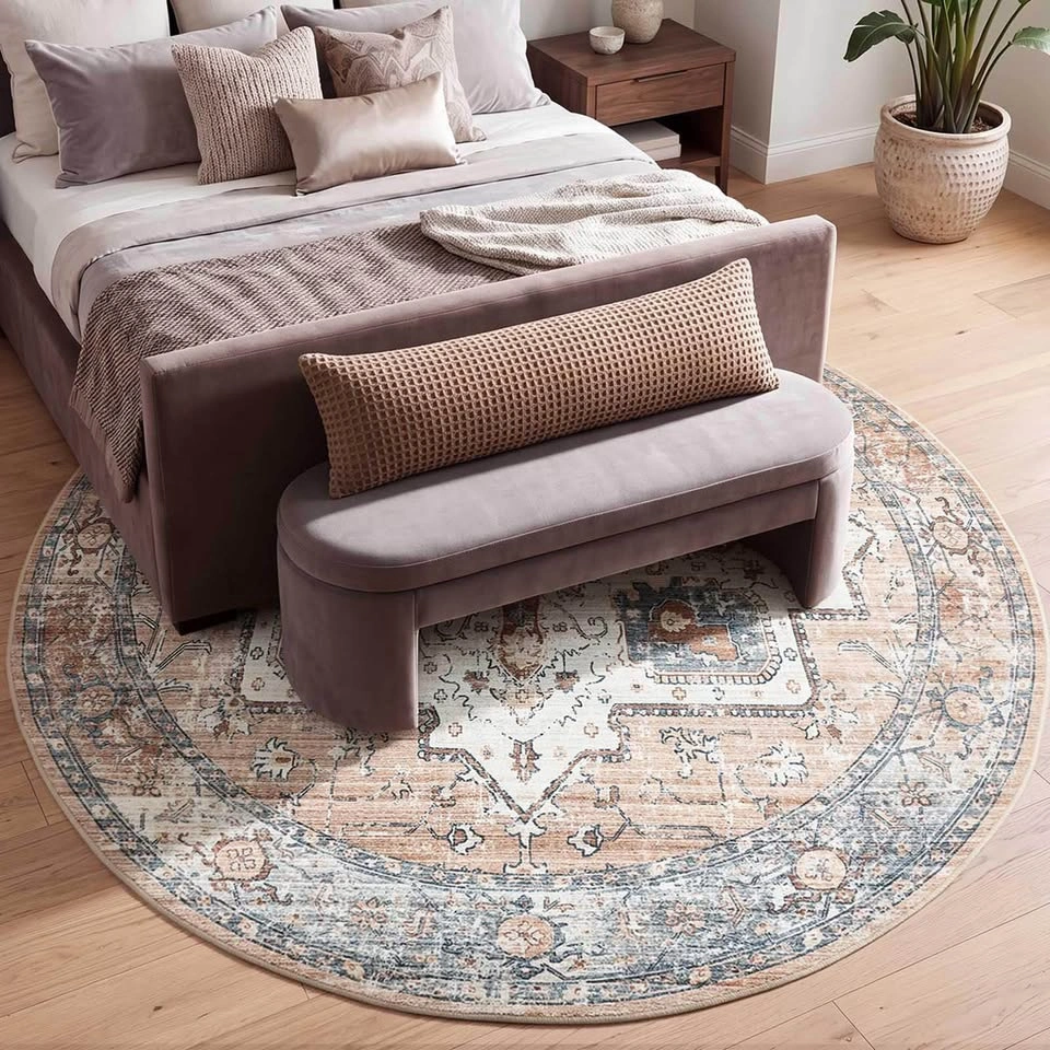 JINCHAN 8’ Round Washable Vintage Medallion Area Rug - photo 3