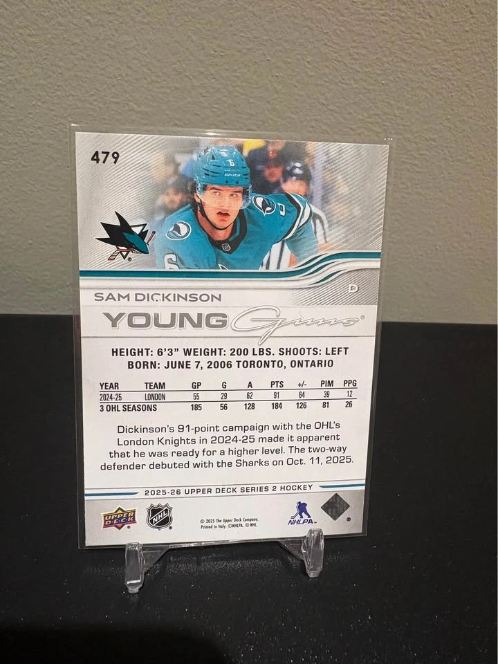 Upper Deck Sam Dickinson Young Guns Outburst Hockey Card - photo 4