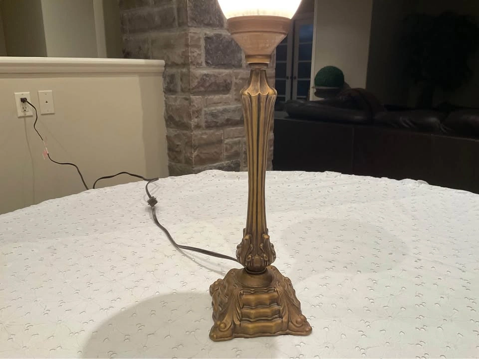 Vintage Torchiere Table Lamp Scalloped Frosted Glass Shade - photo 4