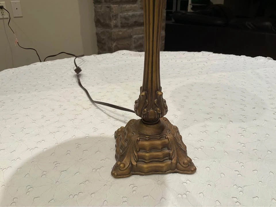 Vintage Torchiere Table Lamp Scalloped Frosted Glass Shade - photo 5