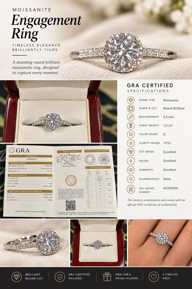 VVS1 Moissanite Halo Ring
