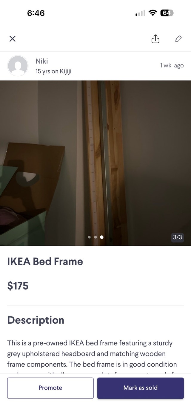 IKEA Bed Frame with Upholstered Headboard
