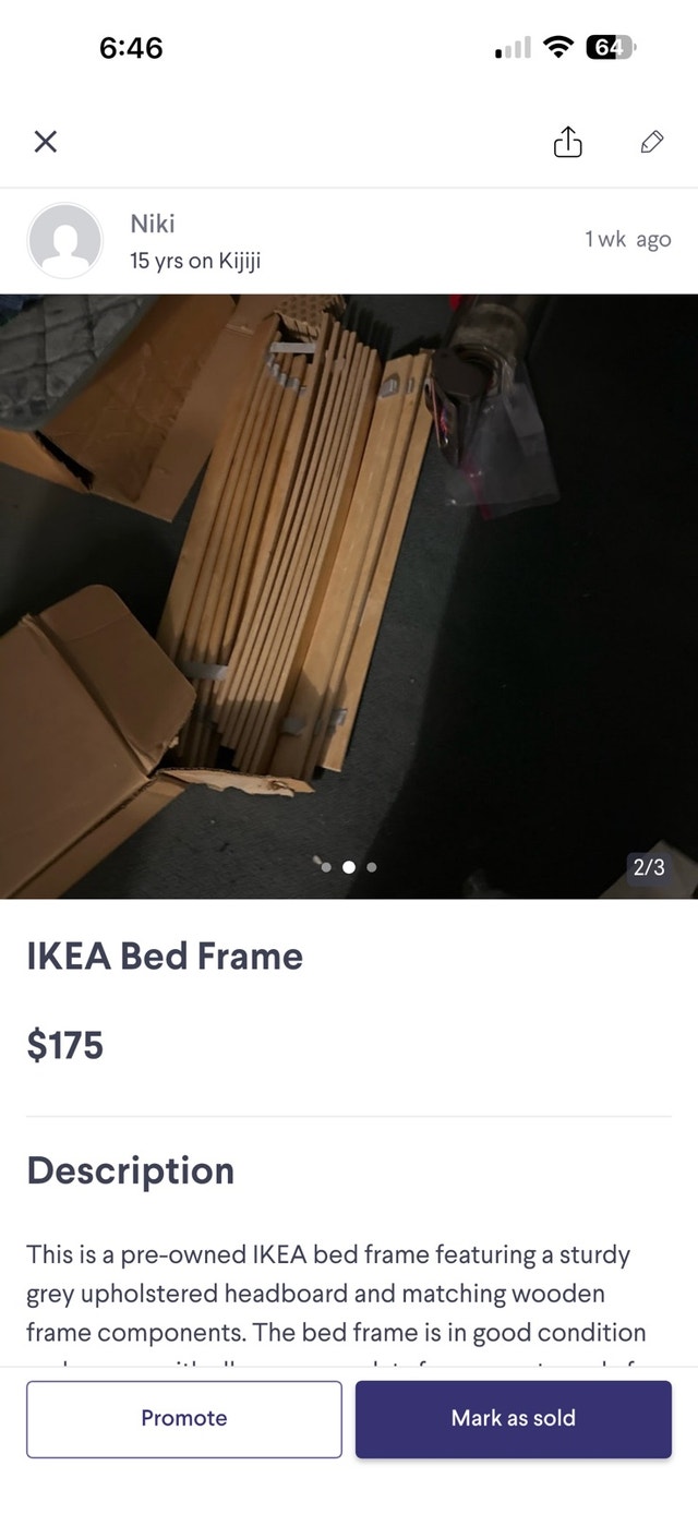 IKEA Bed Frame with Upholstered Headboard - photo 2