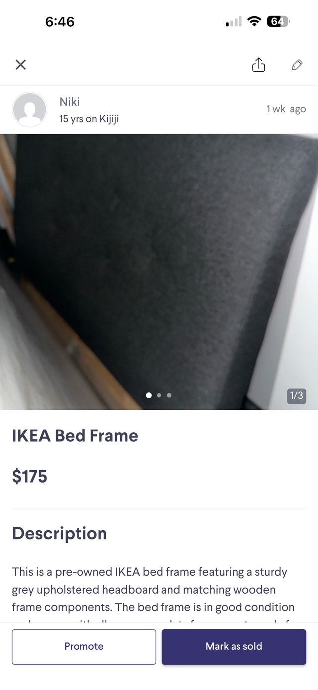 IKEA Bed Frame with Upholstered Headboard - photo 3