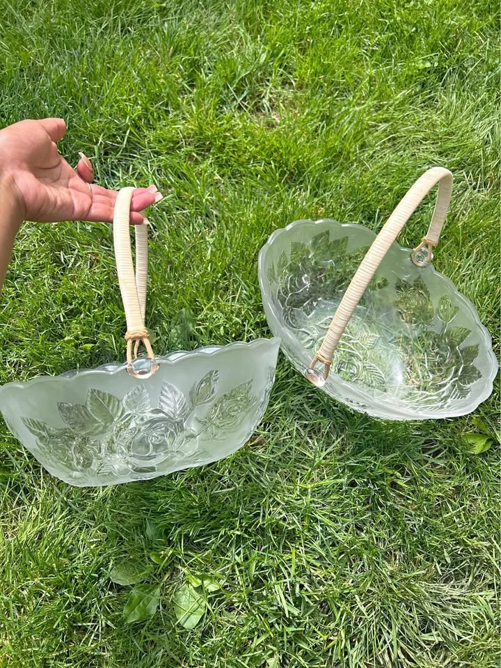 Vintage Laura Glass Rose Baskets & 3D Rose Bowl – 3 Pieces