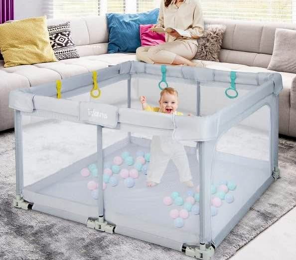 INFANS FOLDABLE INDOOR BABY PLAYPEN - 50" X 50" - GREY